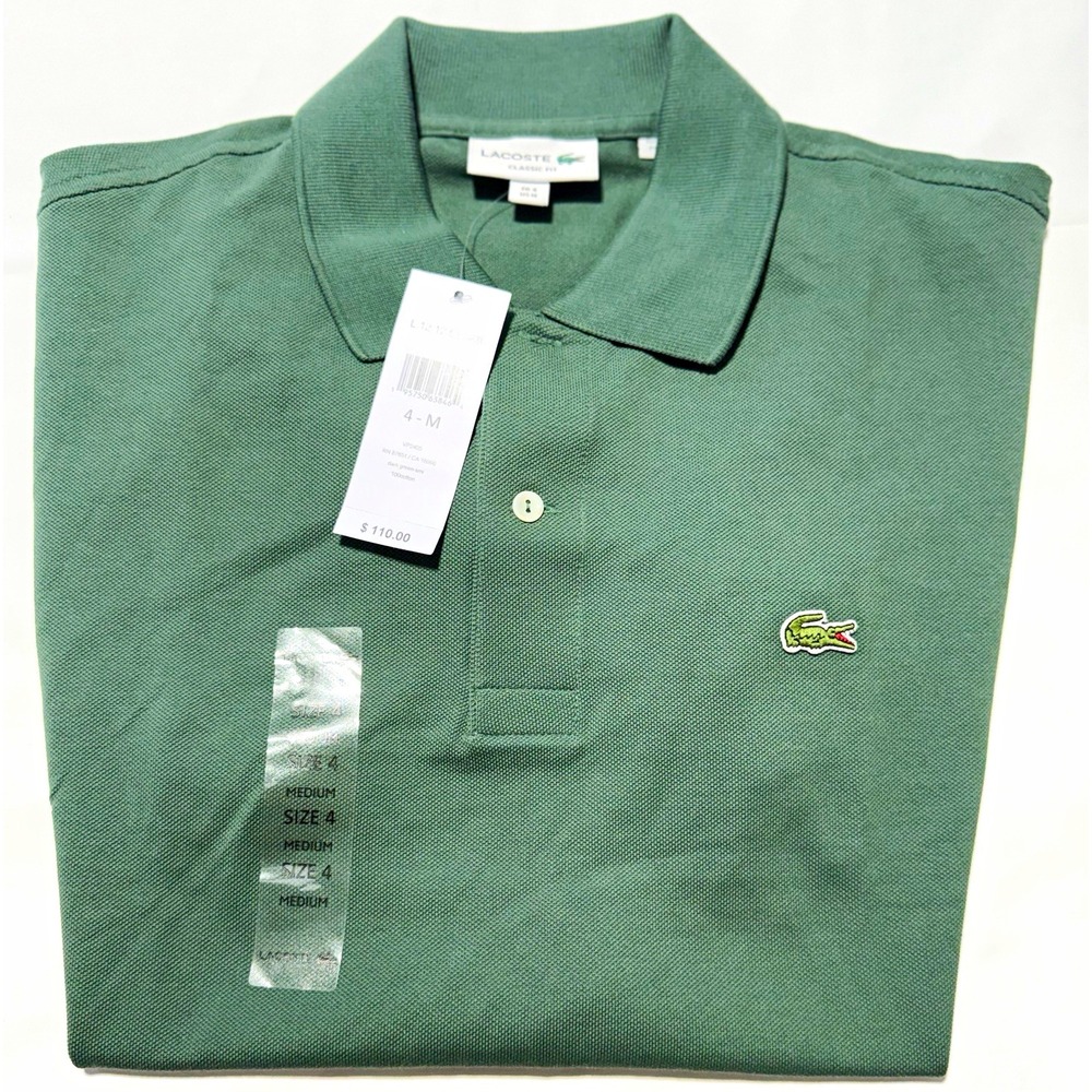 NWT Lacoste Mens Polo Shirt M Green Short Sleeve Classic Fit Cotton Crocodile